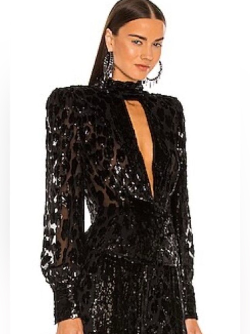 DUNDAS x REVOLVE Blouse Hendrix Top Black Metallic Keyhole Cutout XS Glam